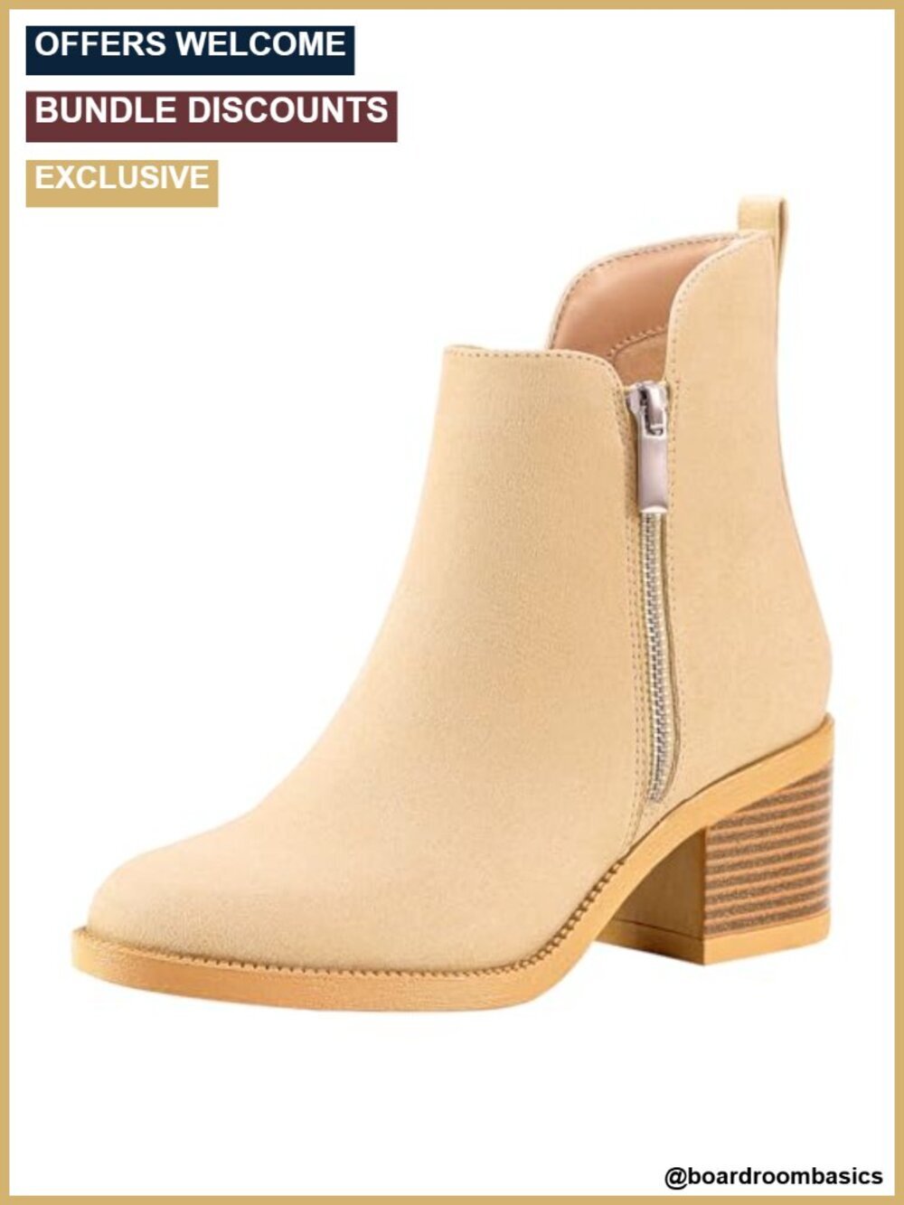 Fashion Ankle Boots Round Toe Chunky Block Heel Non-Slip Short Boots Side